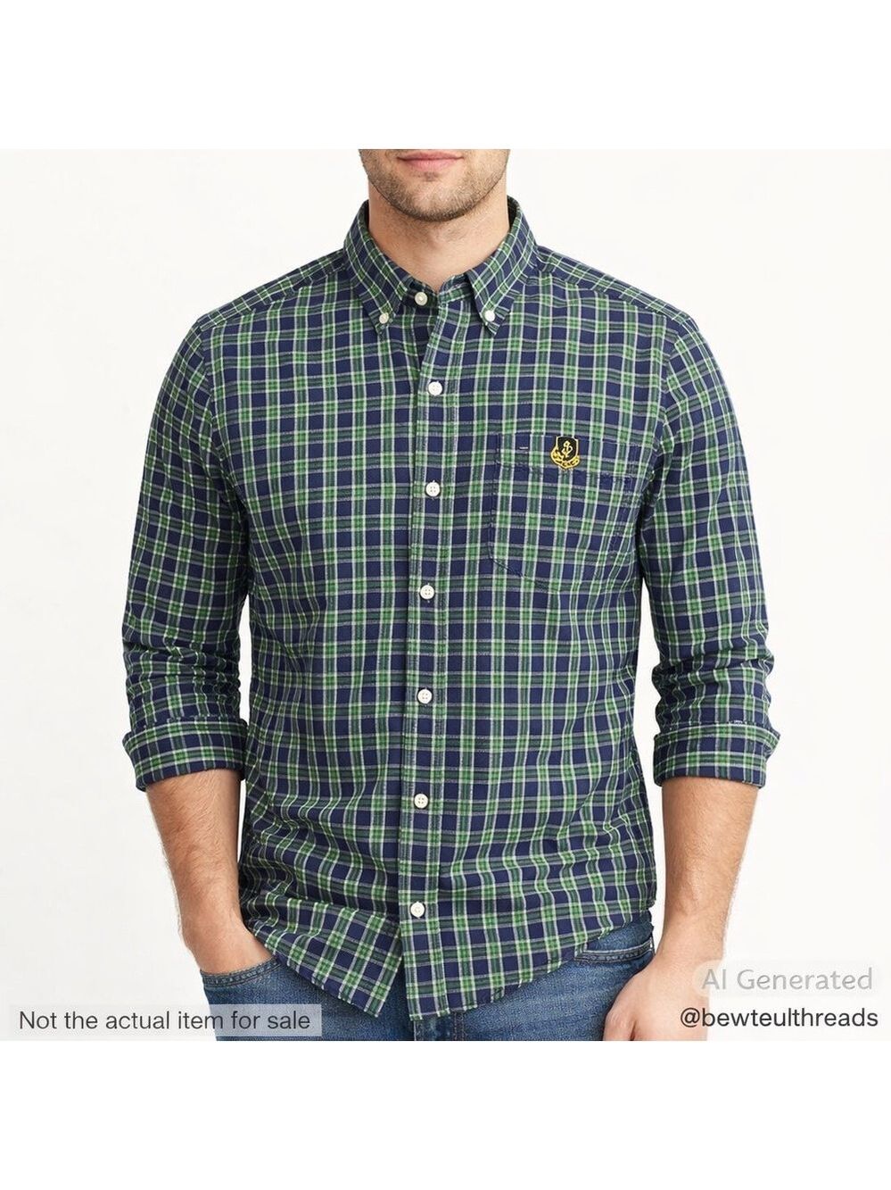 Abercrombie & Fitch M "Muscle Fit" long-sleeve shirt green/navy plaid logo